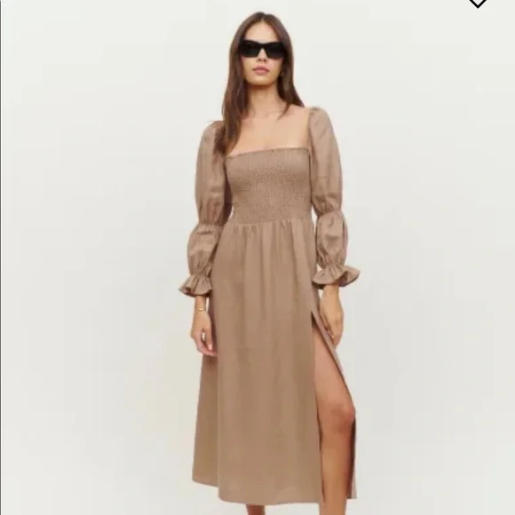 Reformation | Dresses | Reformation Hyland Linen Dress Khaki Xs Nwt |  Poshmark